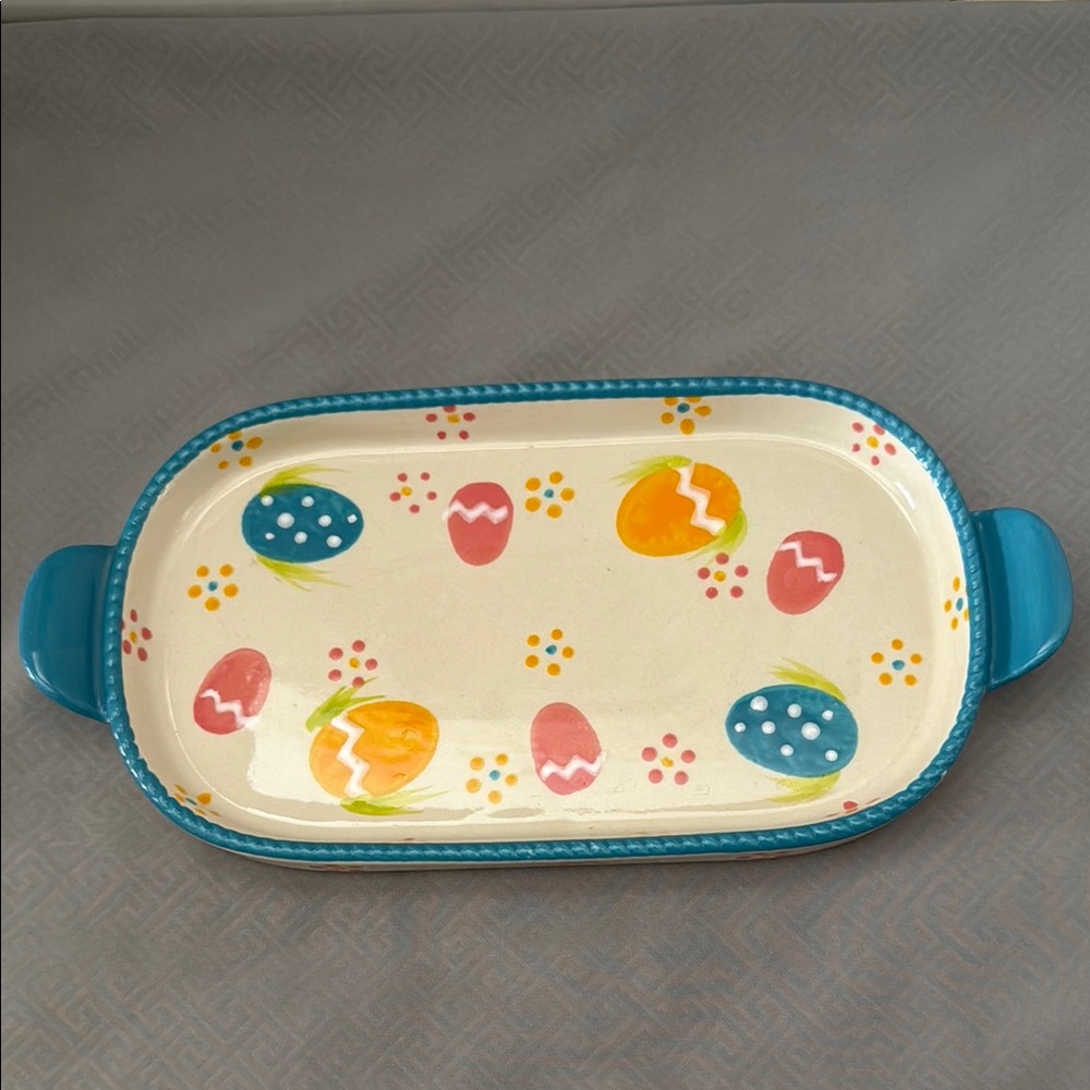Temptations by Tara Old World Multicolor  Easter Egg Hunt Ceramic Serving Tray